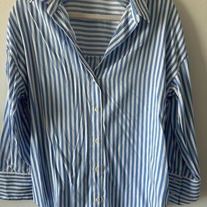 Zara Light Blue and White Striped button down collard Shirt